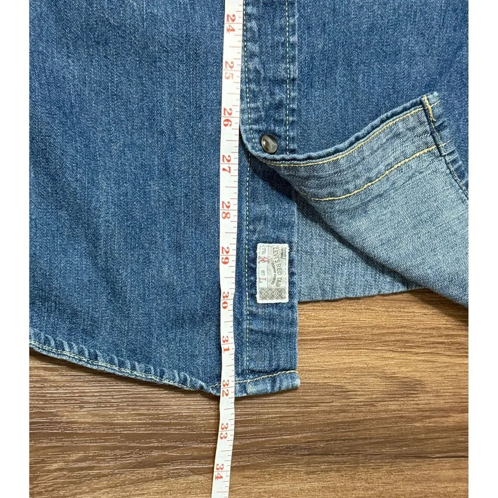 Levis Shorthorn Sawtooth Western Denim Shirt Medium Wash Pearl Snap Men's Sz XL